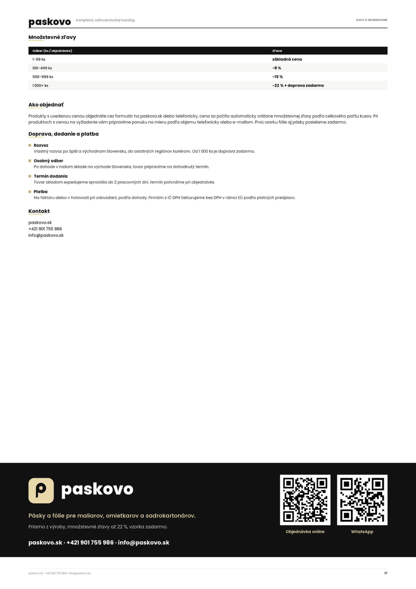 Katalóg paskovo, strana 17, zľavy a kontakt